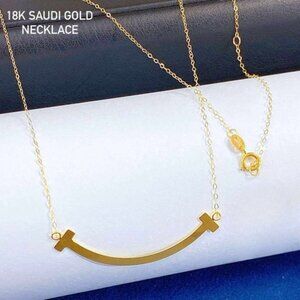 18k real saudi yellow gold LIGHT WEIGHT SMILEY Necklace 18”